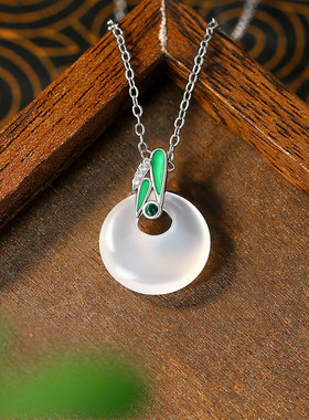 国潮新中式天然白玉髓吊坠ins风竹报平安中国风轻奢锁骨链女