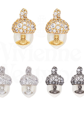 西太后百搭满钻松果土星珍珠耳钉轻奢感小众设计时尚百搭耳饰