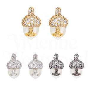 西太后百搭满钻松果土星珍珠耳钉轻奢感小众设计时尚百搭耳饰