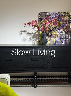 Slow Living 中古诧寂风实木黑色餐边柜玄关柜法式复古客厅储物柜