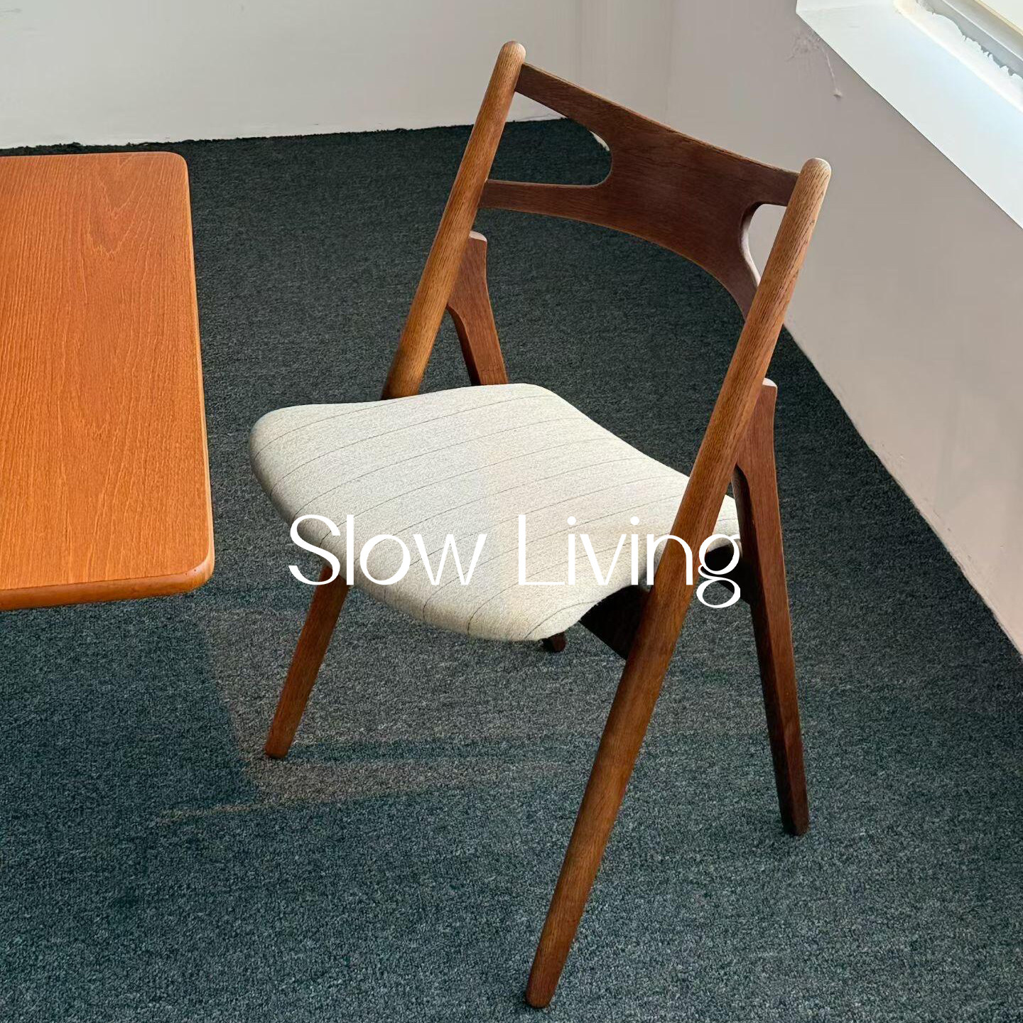 Slow Living 法式复古A字椅原木餐椅艺术靠背椅实木客厅软包单椅