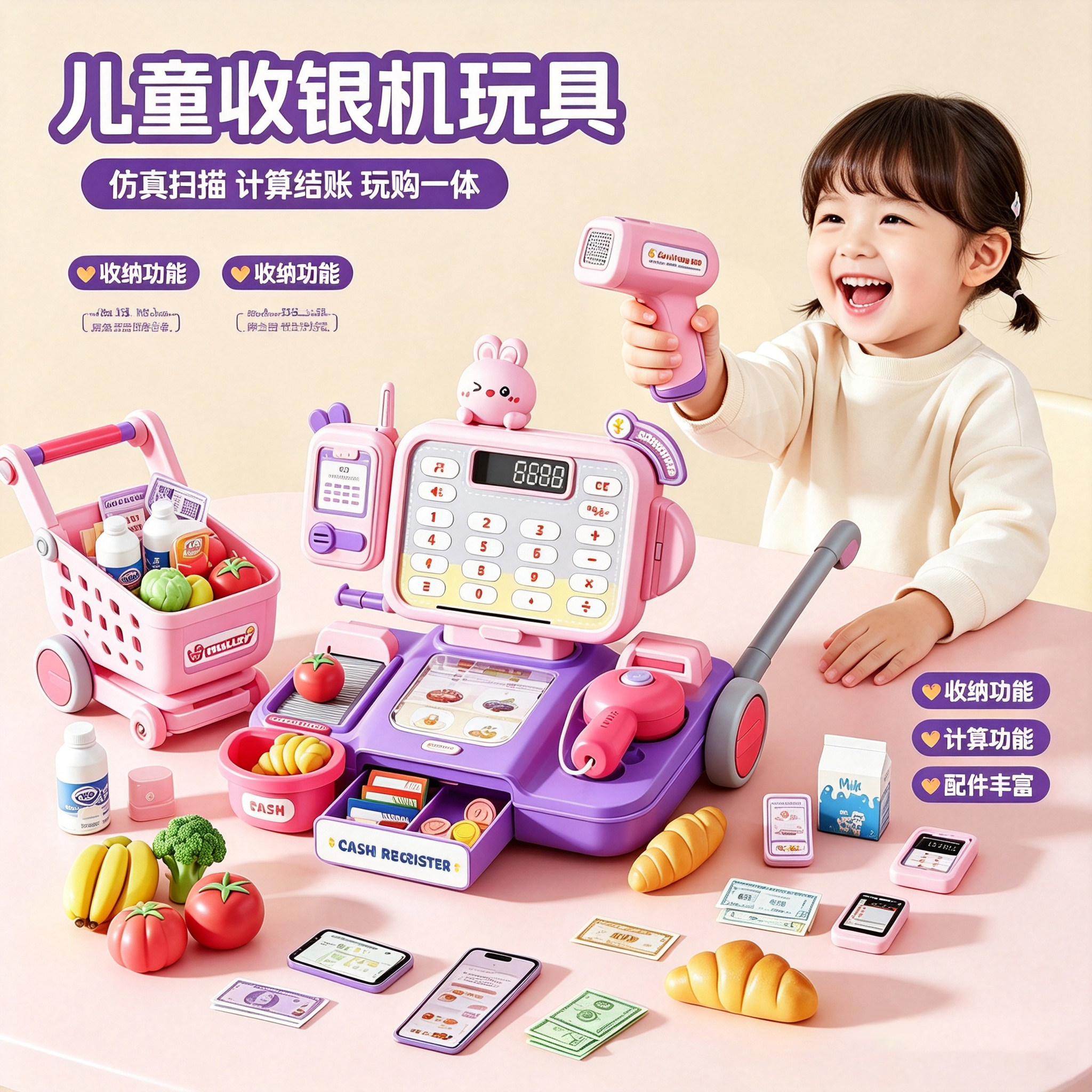 超市收银台过家家益智玩具3-6岁图片