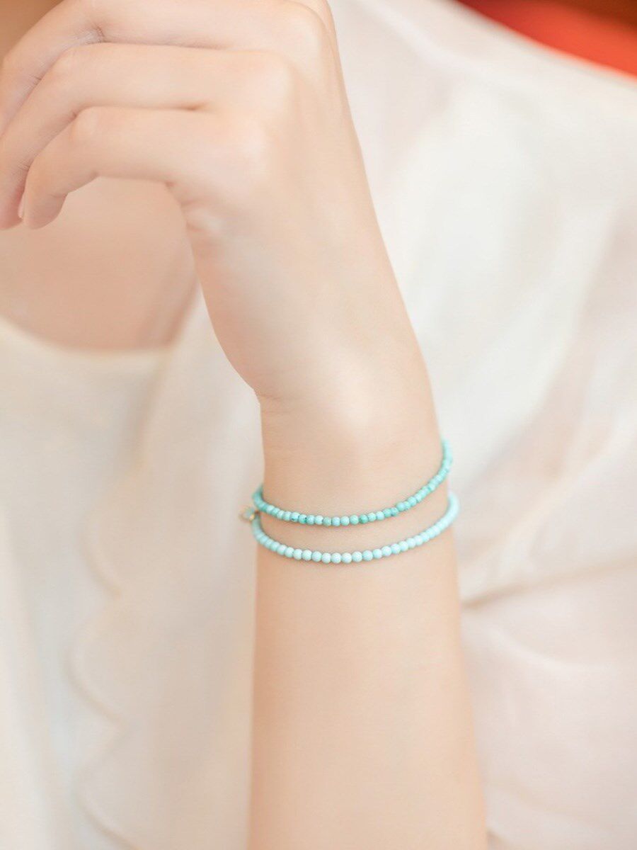 OLE의 극히 미세한 2MM 천연 작은 청록색 팔찌 여성용 싱글 서클 팔찌 중국 발렌타인 데이 문화 놀이 초극세 가을 체인
