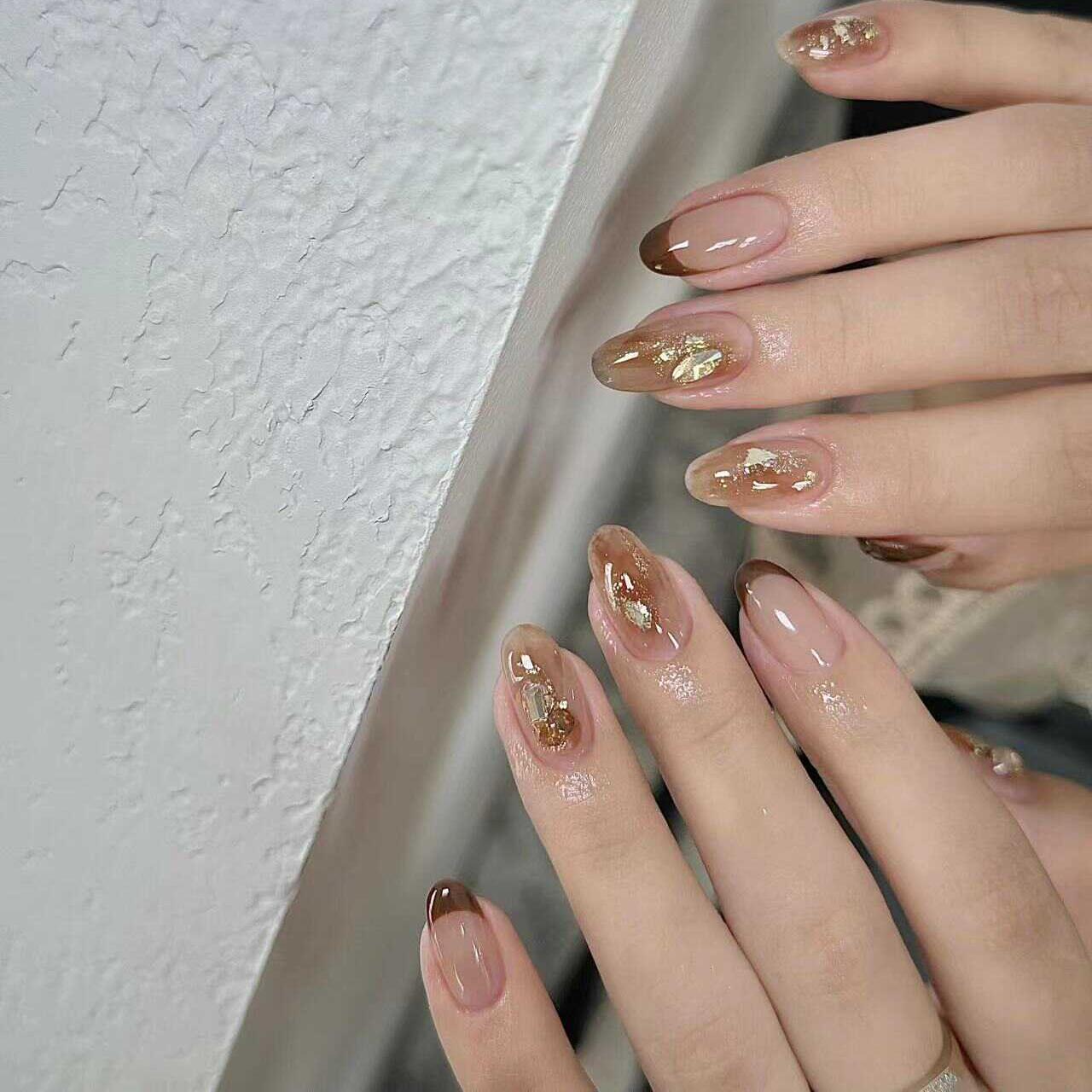 穿戴甲秋冬新款焦糖拿铁猫眼