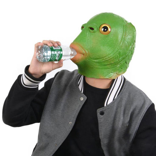 1Pc Adult Funny Ugly Green Fish Head Latex Cosplay Party
