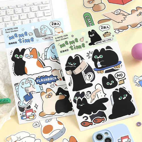 NOTE FOR 合成纸贴纸 猫meme系列 韩系可爱卡通diy行李箱装饰贴纸