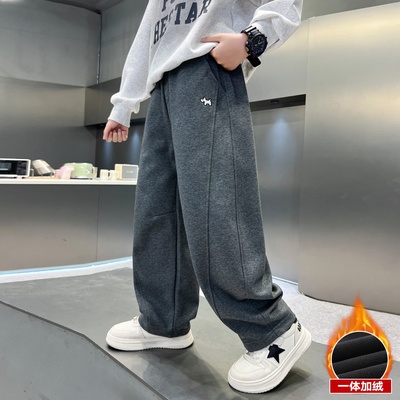 男童加绒裤子2025新款秋冬款一体绒男孩加厚运动大儿童冬季卫裤潮