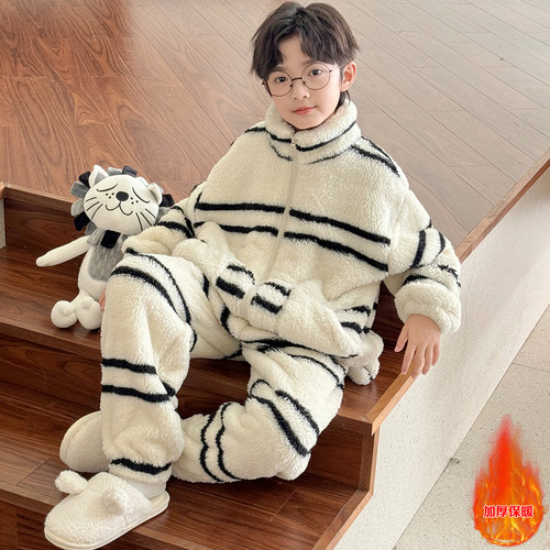 男童秋冬季珊瑚绒睡衣套装