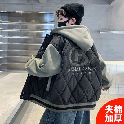 男童夹棉外套秋冬款2025新款中大童男孩棉袄冬季儿童装加厚冬装潮