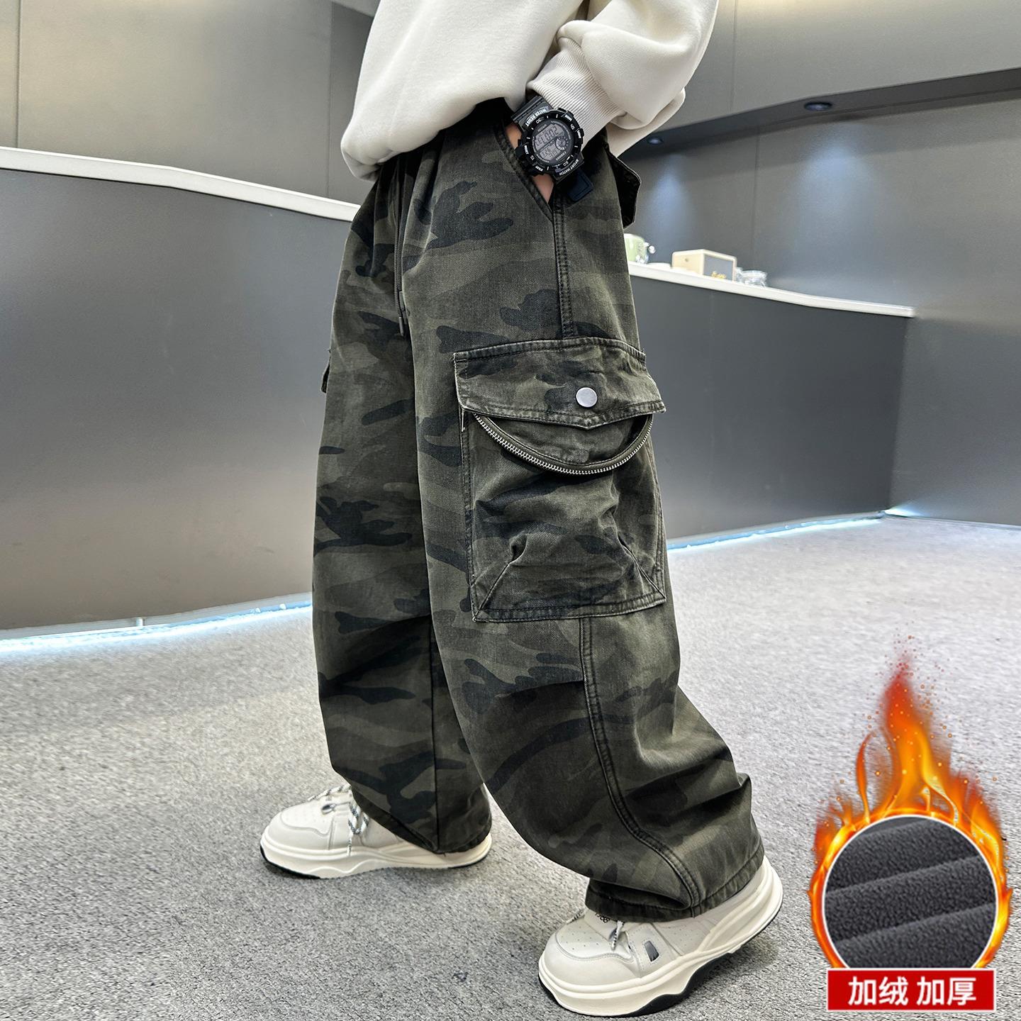 男童秋冬款工装裤加绒厚20