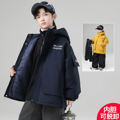 男童冲锋衣三合一外套夹棉秋冬款2025新款可拆卸中大儿童男孩冬装