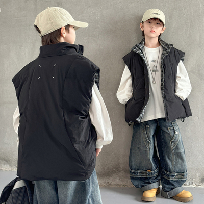 儿童装男童马甲秋冬款2025新款背心加厚大童外穿男孩羽绒棉冬季潮