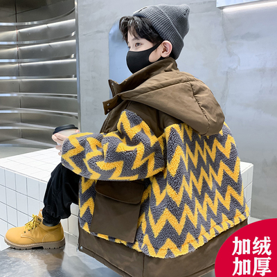 男童外套秋冬款2025新款中大童冬装加厚儿童羊羔绒冬季加绒毛毛衣