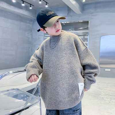 男童毛衣秋冬款2025新款男孩加厚加绒中大儿童打底衫冬季针织衫潮