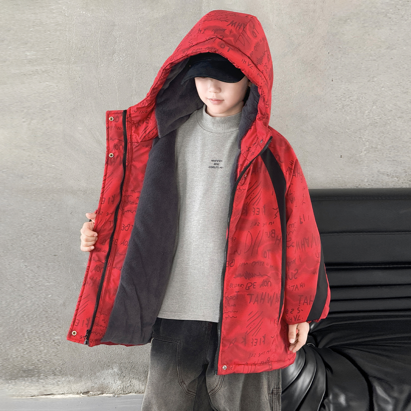男童加绒加厚外套2025新款大儿童派克服男孩棉服冬季二棉冲锋衣潮