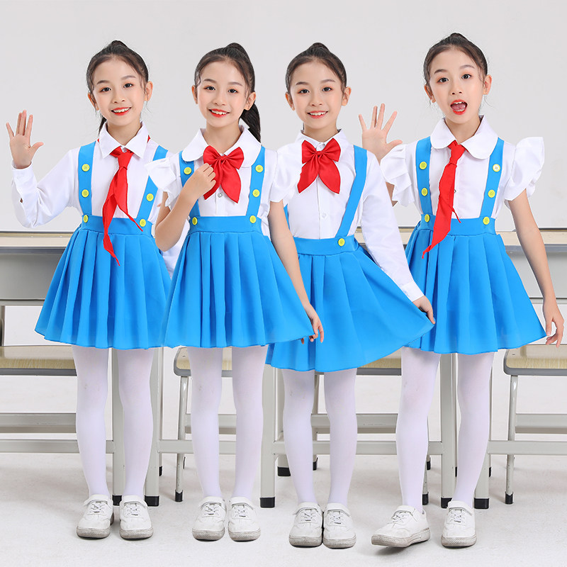六一儿童大合唱演出服小学生红领巾朗诵表演服女童背带裤裙舞蹈服