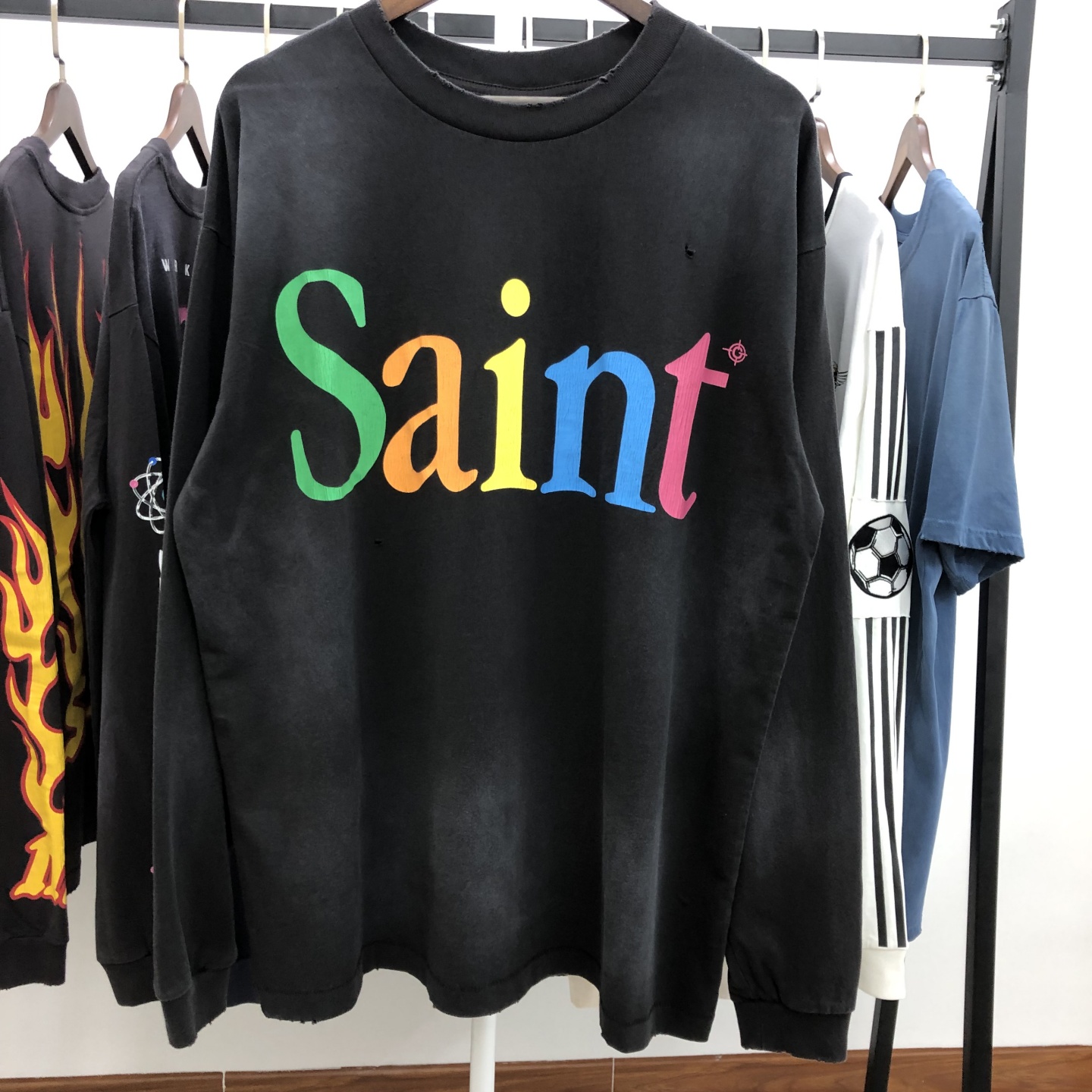 美式复古  SAINT Mxxxxxx 25ss LS TEE/LOVE 图案字母做旧长袖T恤