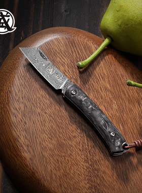 日本三本盛大马士革水果刀折叠迷你随身高档户外锋利高硬度小刀