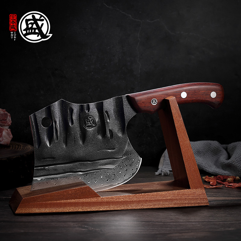 三本盛加厚大马士革砍猪骨斧头