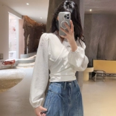 运补6 时尚 1026春季 新款 百搭修身 绑带衬衣蕾丝Z