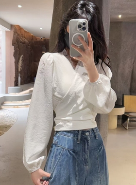 【运补6-8】1026春季新款时尚百搭修身绑带衬衣蕾丝Z