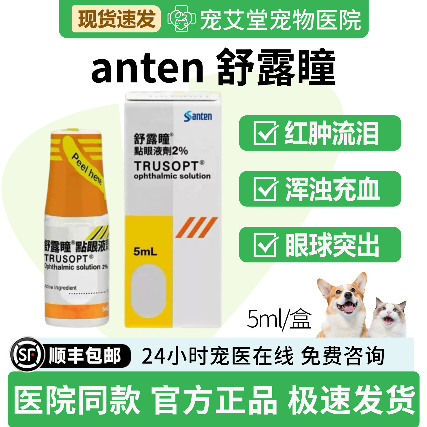anten舒露瞳犬猫用眼压眼胀眼药水眼球突出眼睛混浊充血发绿