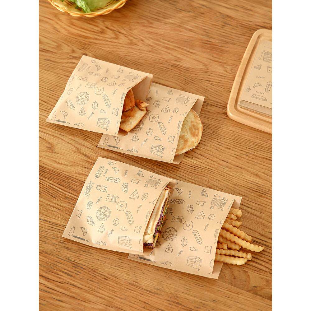 日本牛皮纸食品包装袋一次性打包煎饼肉夹馍烧烤防油袋小号大号