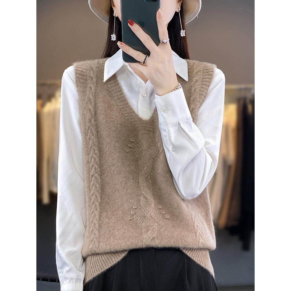 薄款百搭纯羊毛衫女宽松V领马甲春秋针织外穿坎肩外搭马夹,女装/女士精品,马夹,淘宝优惠券,粉丝福利购,淘宝优惠卷