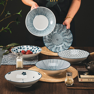 装 陶瓷盘子餐盘家用日式 菜盘汤盘高级感深盘沙拉盘8英寸水果餐盘