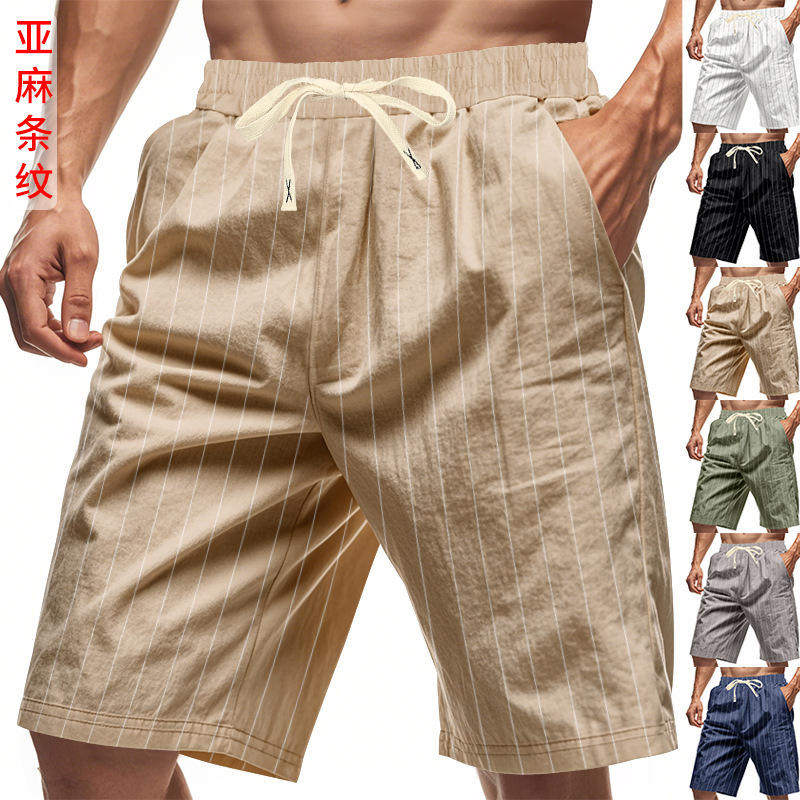 外贸shine休闲时尚系绳短裤欧美亚马逊松紧潮流男薄款亚麻沙滩裤,男装,短裤,淘宝优惠券,粉丝福利购,淘宝优惠卷
