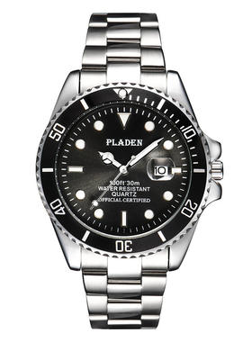 PLADEN品牌手表 外贸高端商务夜光蓝绿水鬼潜水石英男士手表