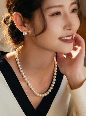 Manreya玛芮雅锦绣超大珍珠耳钉项链套装银镀金礼物