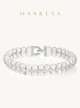 Manreya玛芮雅手串星钻珠冕3-4mm珍珠双层手链女双排扣锆石高级感