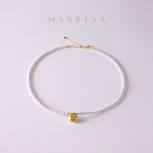 Manreya玛芮雅项链小钱袋淡水珍珠项链女轻奢气质金色吊坠饰品