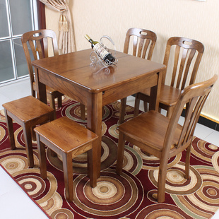 水曲柳餐桌伸缩小户型方形折叠餐桌椅组合现代简约原木正方形餐桌