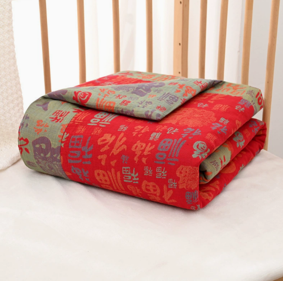 婴儿百福被子包单纯棉薄款初生大红抱被宝宝包巾出院包裹巾抱毯子