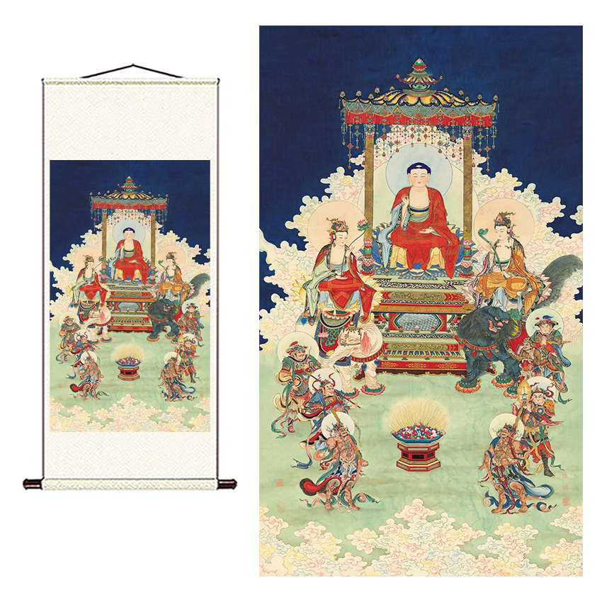 夏荆山-168佛画释迦牟尼观音菩萨天王人物画工笔画复制品字画绢画
