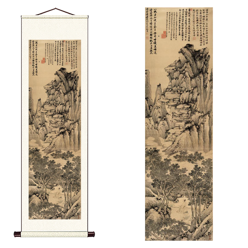 明 沈周 寿陆母八十上水图纸本水墨古字画高清微喷复制临摹素材