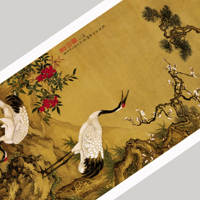 松梅双鹤图清沈铨国画古代名画玄关客厅书房装饰画芯宣纸装裱临摹