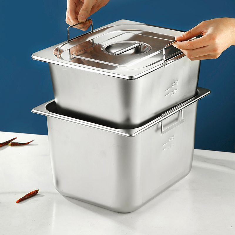 304不锈钢盆长方形提手份数盆带盖双耳方盆分数盘快餐车盒餐盆子