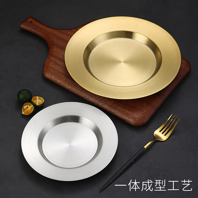 韩式304不锈钢圆盘烤肉小吃盘子