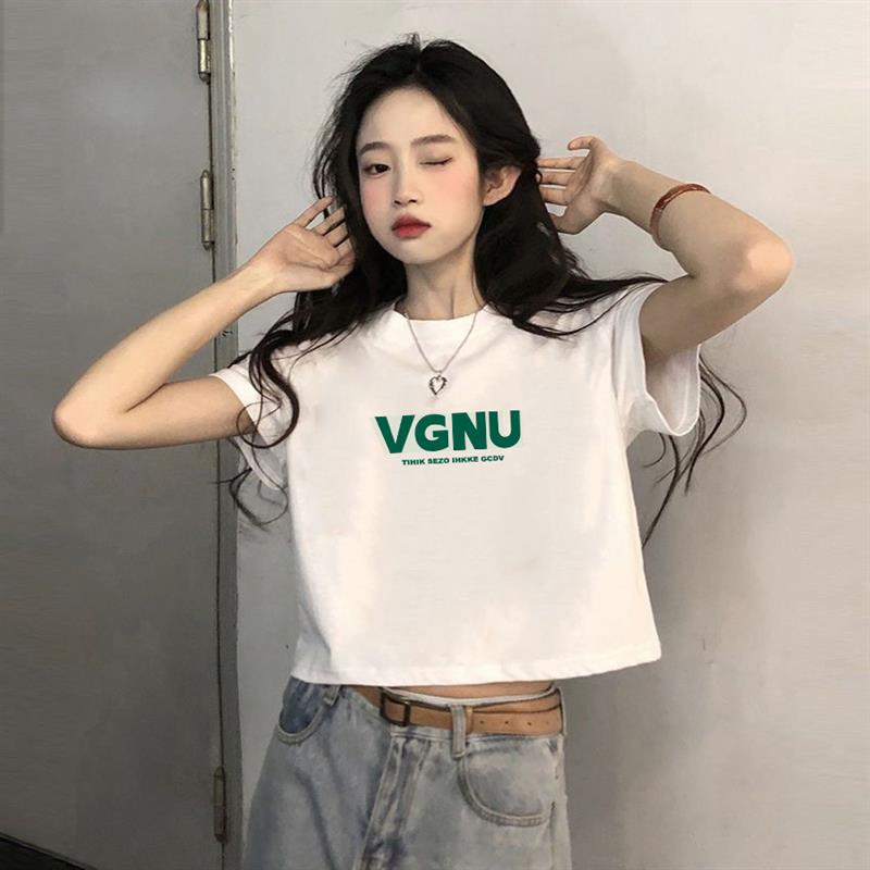 欧货白色宽松短袖t恤女2025春夏新款爆款小个子高腰短款棉质上衣