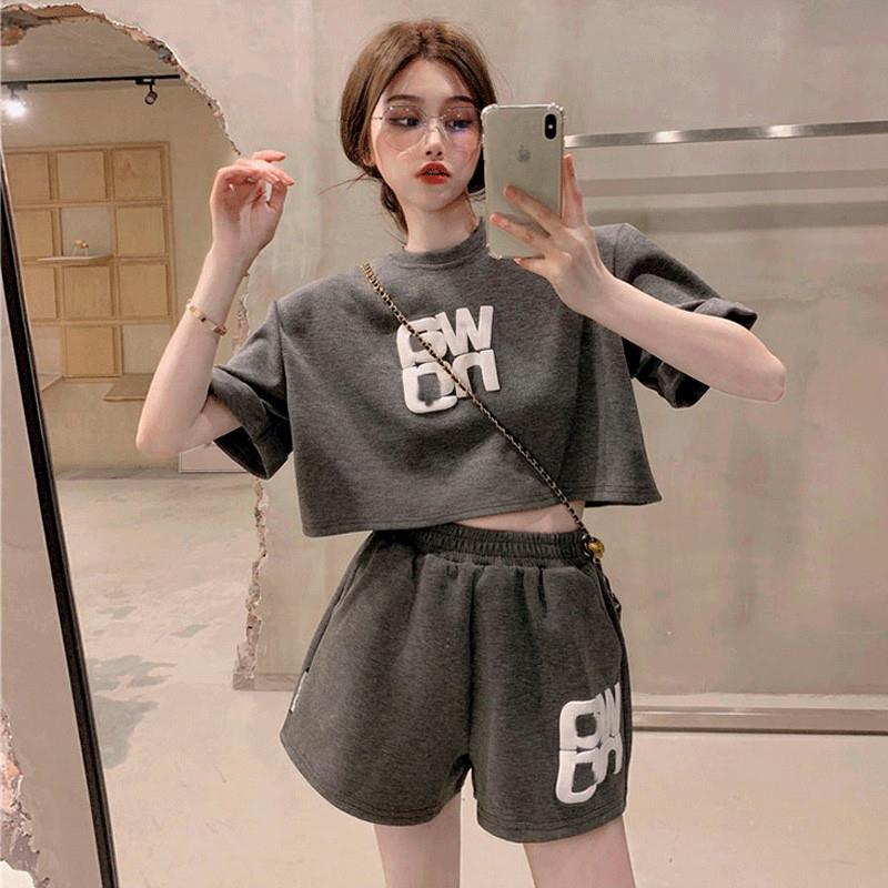 休闲运动套装女夏季2025新款时尚洋气高级感卫衣短裤跑步两件套潮