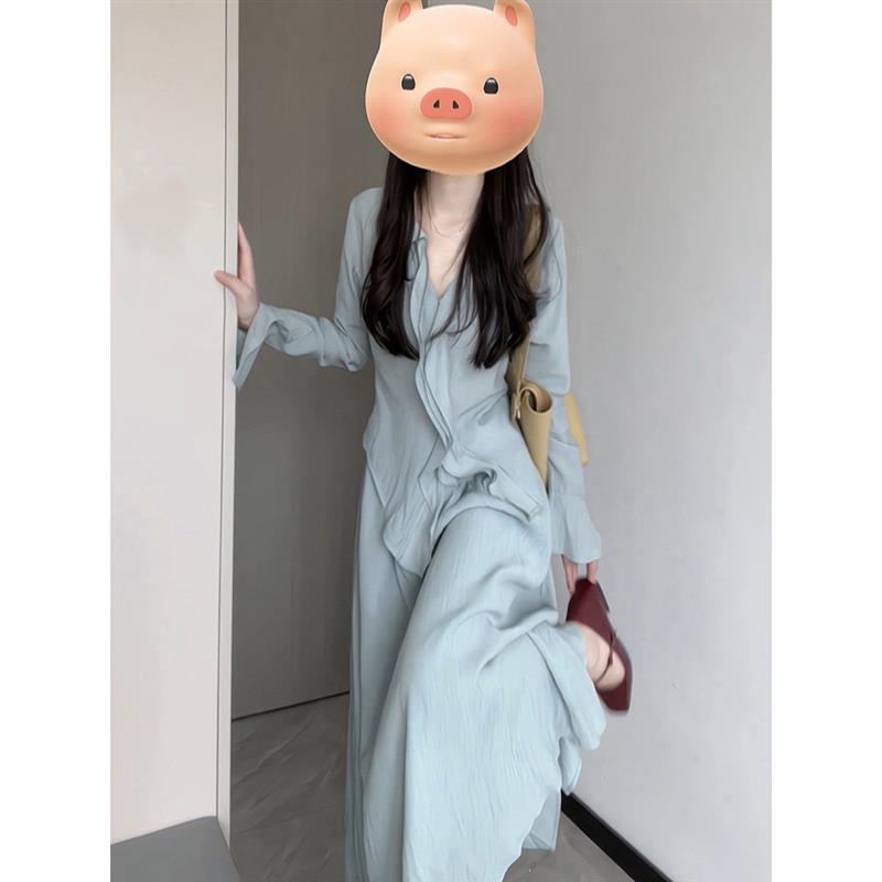 早春季穿搭一整套高级感长袖连衣裙小香风衬衫长裙子套装两件套女