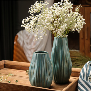 做旧艺术陶瓷中美式 饰电视柜轻奢插花摆件 复古干花水养花瓶客厅装