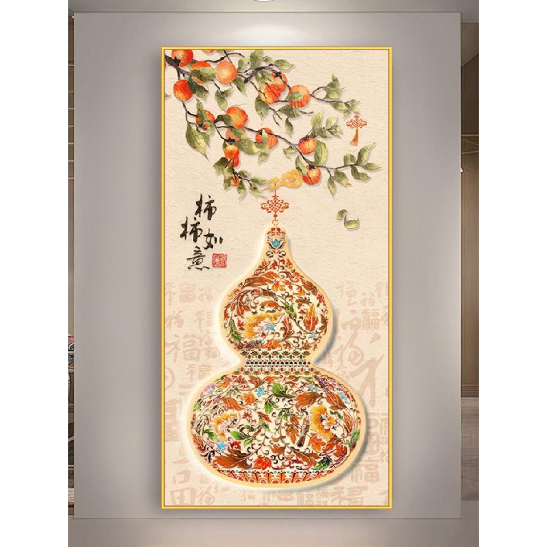 新中式葫芦挂画入户玄关装饰画自粘墙贴画高级感客厅走廊过道壁画