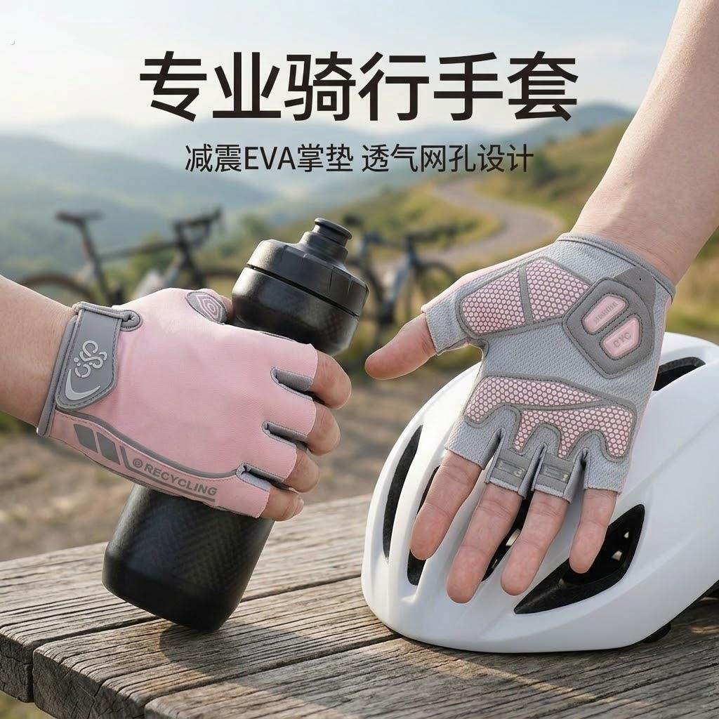 山地自行车骑行手套半指女士专用公路车夏季运动短指减震透气装备