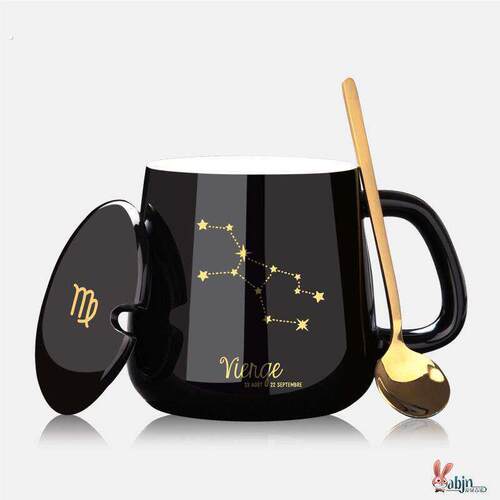 星座男马克杯情侣家用陶瓷水杯带盖子子勺女咖啡杯高颜值大容量杯