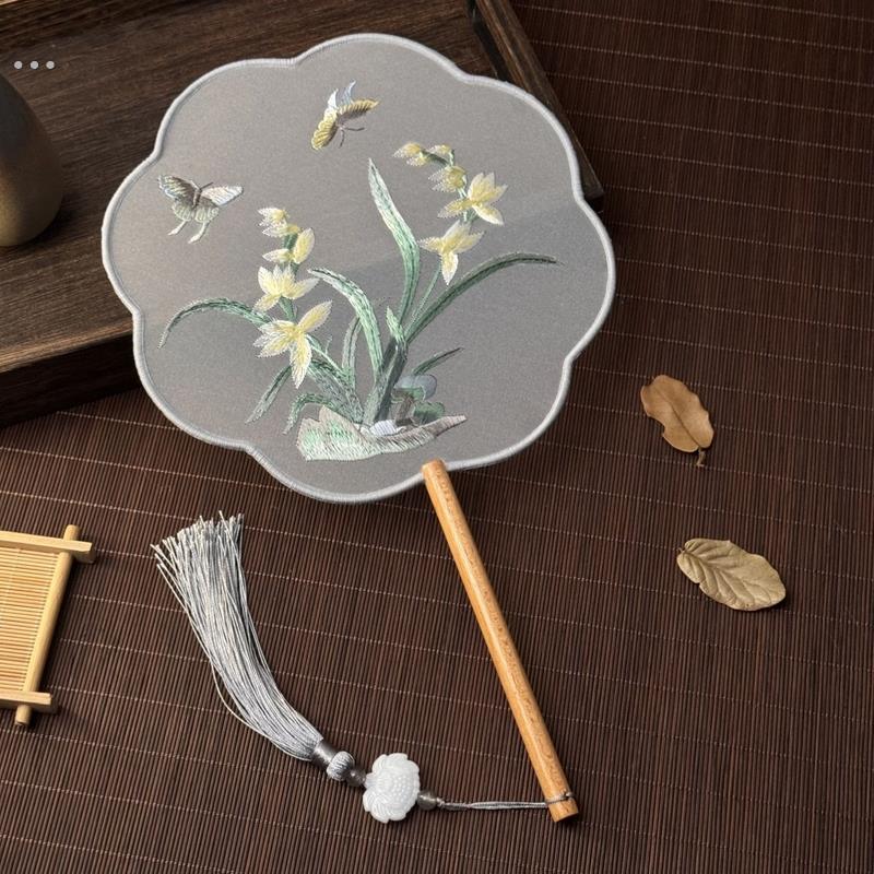 古风扇子仙气古代汉服女童配饰流苏刺绣团扇古典国风双面绣花宫扇