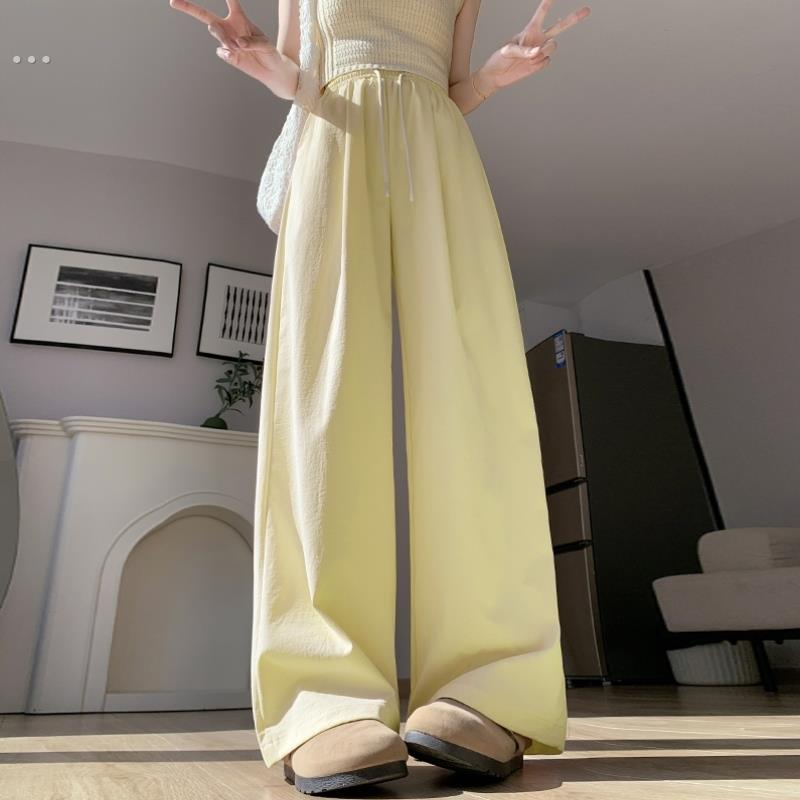 黄色冰丝奶皮裤女秋季新款小个子高腰显瘦休闲直筒垂感遛弯阔腿裤